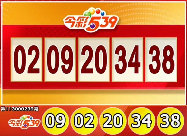 2024/12/13 第113299期 今彩539開獎結果：02、09、20、34、38｜數據解析與下一期獎號預測大公開