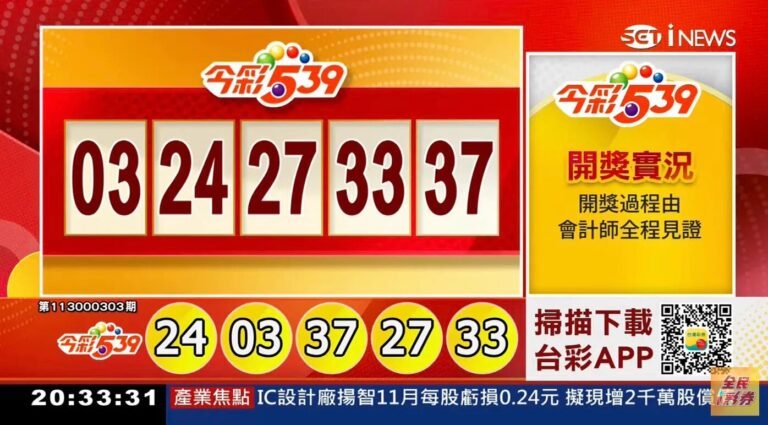 2024/12/18 第113303期 今彩539開獎結果：24, 03, 37, 27, 33｜數據解析與下一期獎號預測大公開 ｜78OK娛樂城